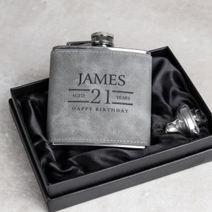 18th Birthday Gift A Personalised 6oz Matte Black Hip Flask, 18th 20th 30th 40th Birthday Celebration Gift