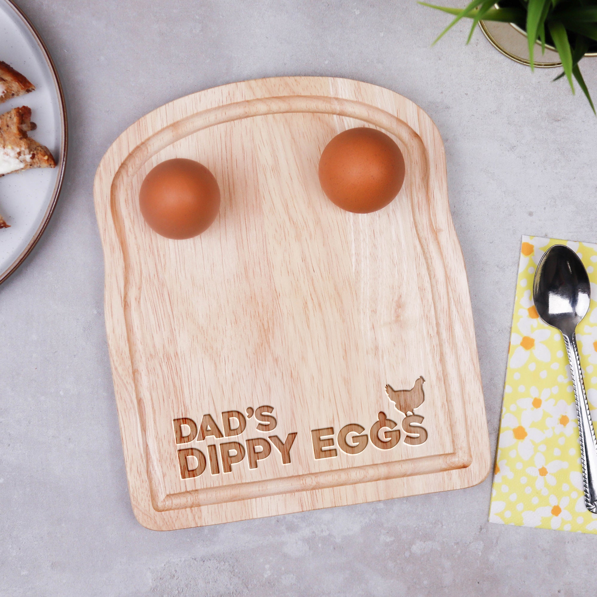 Personalised Egg Breakfast Board | Custom Toast-Shaped Wooden Dippy Egg Board Holder | Engraved | Funny Breakfast Gift for Kids or Adults
