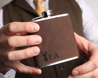 Personalised Hip Flask, Best Man, Usher, Groom Gift Ideas, PU Leather 6oz Hip Flask,