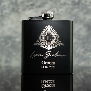 Groomsmen Best Man Usher Groom Gift Personalised Matte Black 6oz Hip Flask. OMG11-HIPBLK image 4