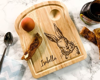 Easter Bunny Personalised Dippy Egg Breakfast Board With a Bunny Design Easter Gift Making Breakfast Time Fun For Kids.