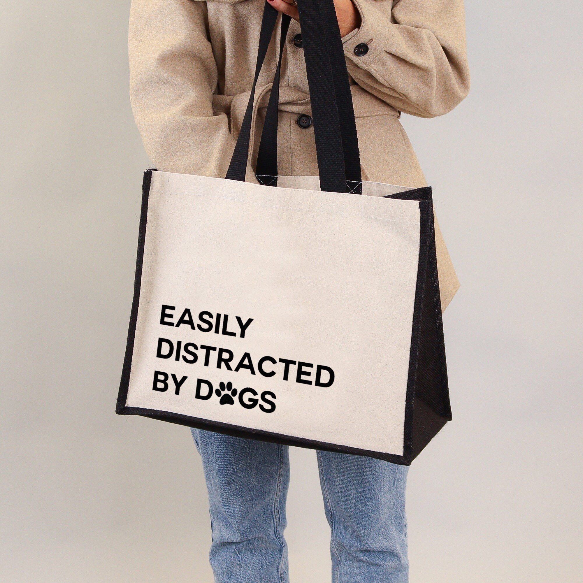 Funny Dogs Canvas Tote Bag - "Handle Every Stress" Dog Lover Shopping Bag, 15x13.3 Inch