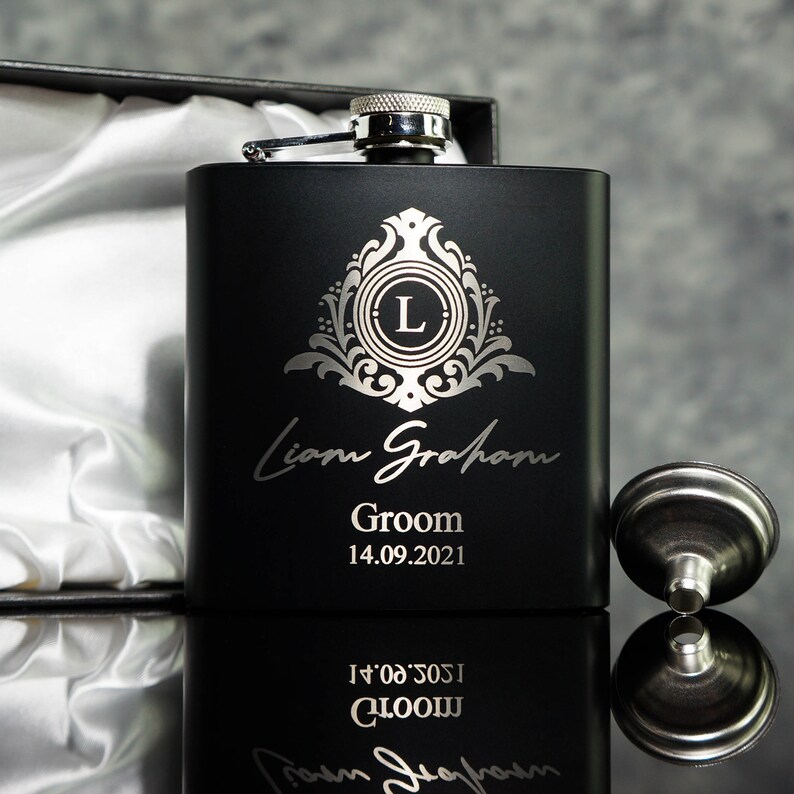 Groomsmen Best Man Usher Groom Gift Personalised Matte Black 6oz Hip Flask. OMG11-HIPBLK image 5