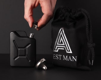 The Jerry Can Groomsmen Best Man Usher Groom Gift Idea Personalised Matte Black 5oz Hip Flask