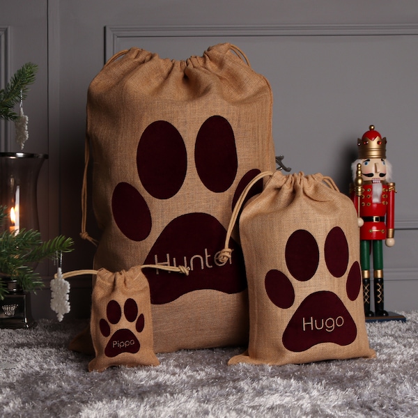 Personalised Christmas Sack for Dogs & Cats Santa Paws Stocking Traditional Style | Christmas Stocking For Dogs | Pet Gift Idea