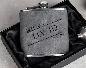 GROOMSMEN Father the Bride Best Man Gifts Personalised Matte Black Hip Flasks Wedding Tokens