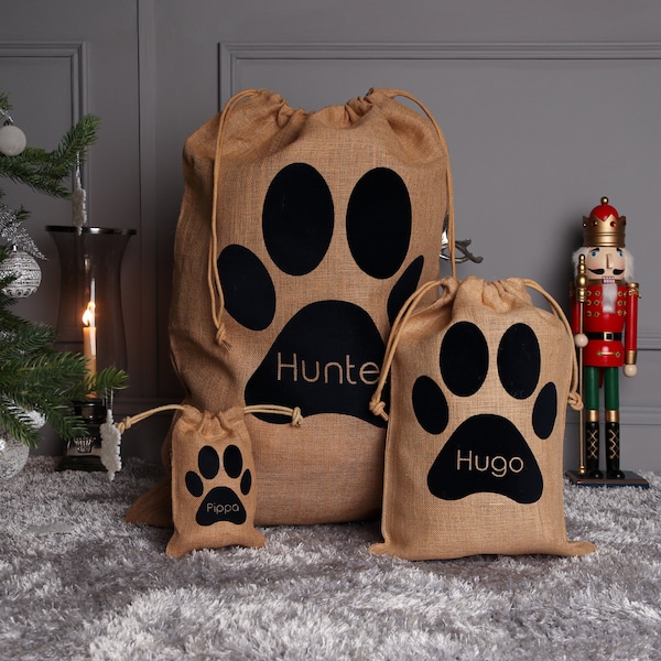 Personalised Christmas Sack for Dogs Santa Paws Stocking Traditional Style | Christmas Stocking For Dogs | Pet Gift Idea