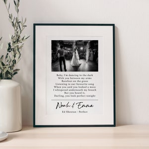 Paper Wedding Anniversary Gift, A3, A4, Our First Anniversary | First Dance Picture & Lyrics | Wedding Song Print Frame