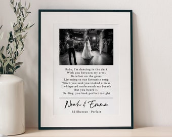 Paper Wedding Anniversary Gift, A3, A4, Our First Anniversary | First Dance Picture & Lyrics | Wedding Song Print Frame