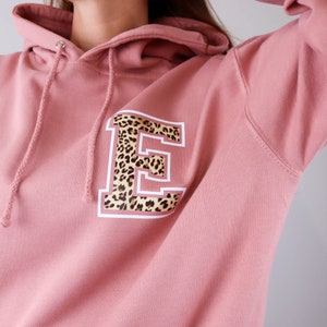 Personalised Leopard Print Hoodie Sweatshirt Great Christmas Gift Idea For Her Dusty Pink