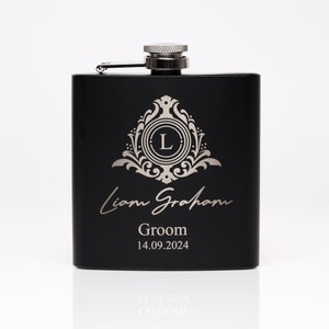 Groomsmen Best Man Usher Groom Gift Personalised Matte Black 6oz Hip Flask. OMG11-HIPBLK image 2