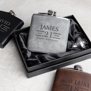 21st Birthday Gift A Personalised 6oz Matte Black Hip Flask, Birthday Celebration Gift image 6