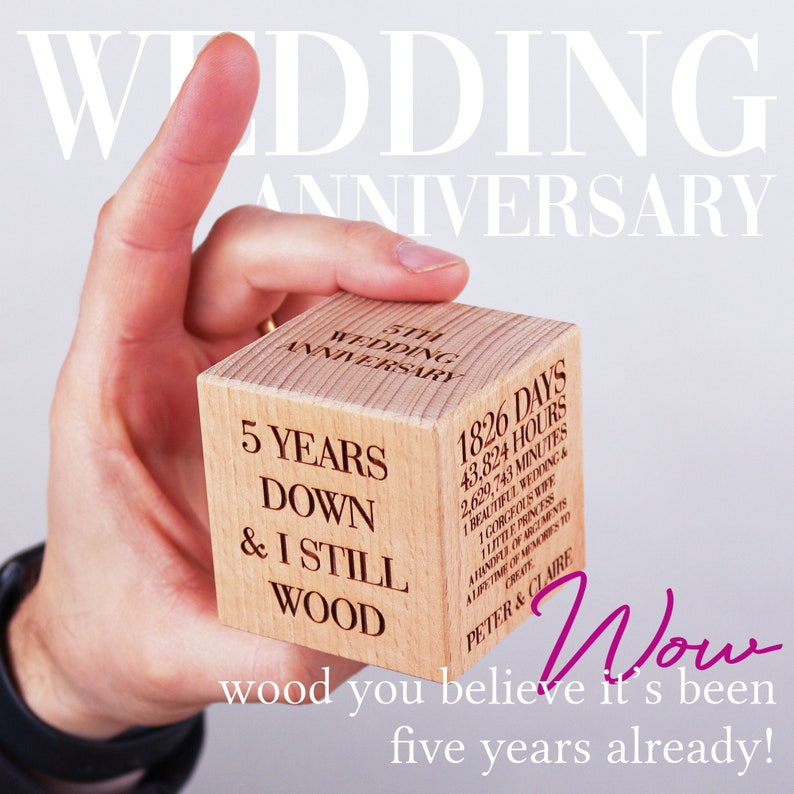 5th Wedding Anniversary Gift Idea The Personalised Wooden Cube Ornament image 2
