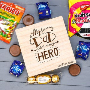 Boîte en bois pour les friandises préférées de papa, cadeau personnalisé pour la fête des pères.