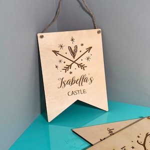 Personalised Children&#39;s Door Plaque Kid&#39;s Play Room Sign Man Cave Princess Castle Tepee Playzone