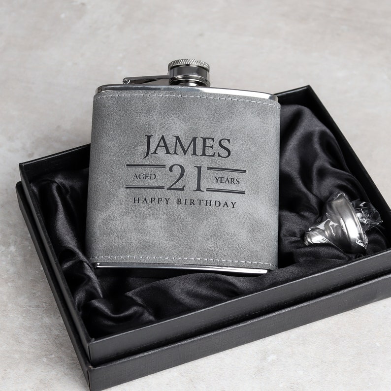 21st Birthday Gift A Personalised 6oz Matte Black Hip Flask, Birthday Celebration Gift image 5