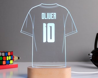 Girls Boys Personalised Football Shirt Night Light, Boys Room Decor, Boy Gift, Baby Girl Gift, Childs Light, Name Lamp, LED Night Light.