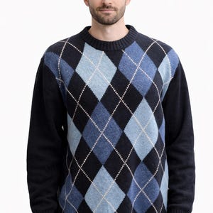 Vintage blue wool sweater men squared classic pullover NEW gift for him Size M L