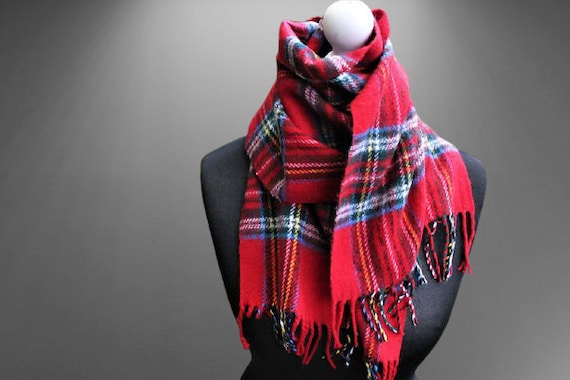 Red Vintage Scarf Plaid Squared Blue Tartan Unisex Men Women