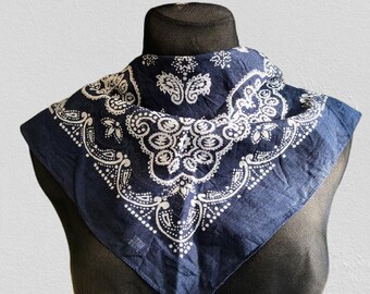 Blue bandana cotton scarf white unisex gift