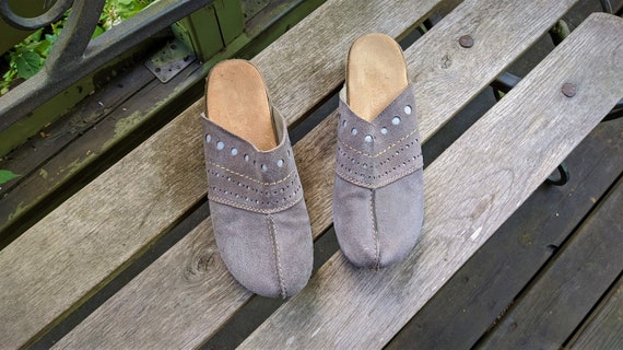 Vintage grey suede leather shoes clogs mules slip… - image 5