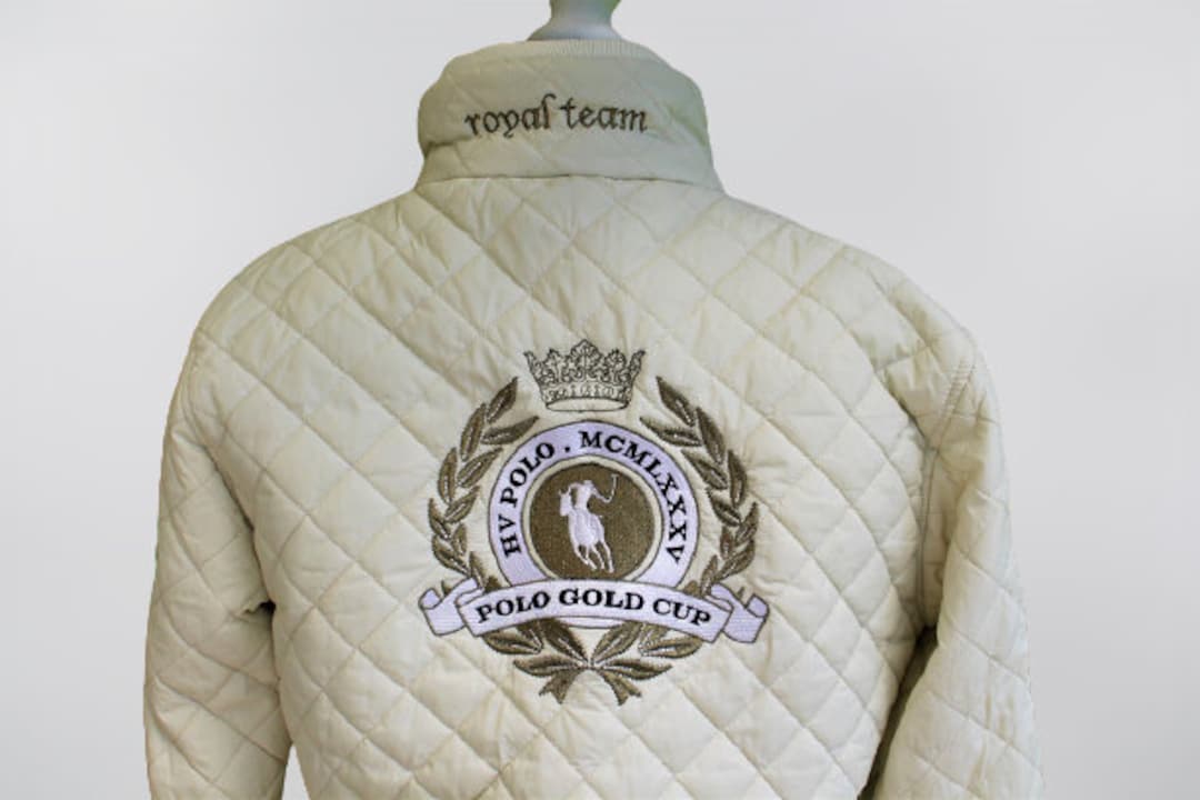 Vintage HV POLO SPORTS Jacket White Gold Embroidered 70s