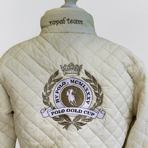 Vintage HV POLO SPORTS jacket white gold embroidered 70s windbreaker women bomber gift for her Size S M