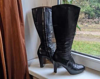 Black Elegant Knee Vintage Boots Shoes High Heels Women Soft