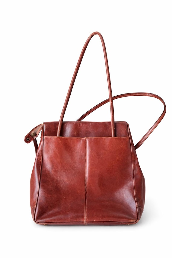 Brown Leather Handbag Vintage Women Bag Shoulder Medium Size