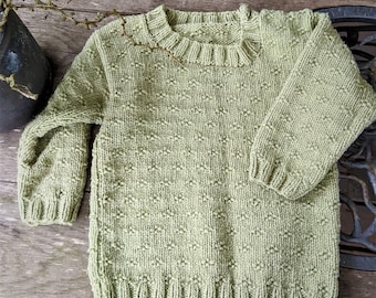 Vintage green sweater kids hand knitted boys girls unisex clothing
