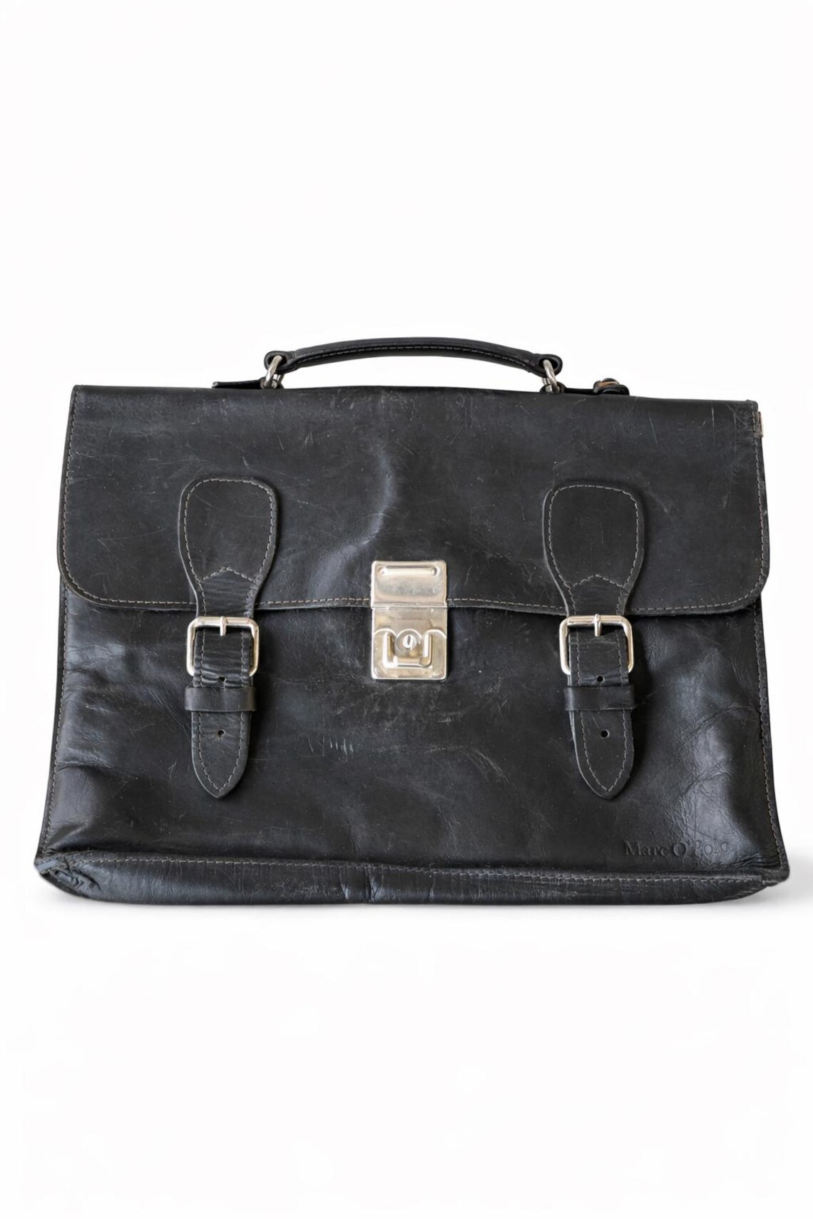 Black handbag bag leather men vintage Marc o polo messenger portfolio, foto 1 di 5