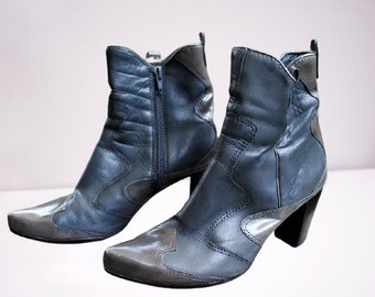 Vintage grey heels shoes ankle boots leather women cowboy Lb boots made in Italy Size 37 EU/ 6.5 US/ 4 UK