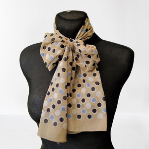 Vintage scarf brown dots women blue beige gift for her