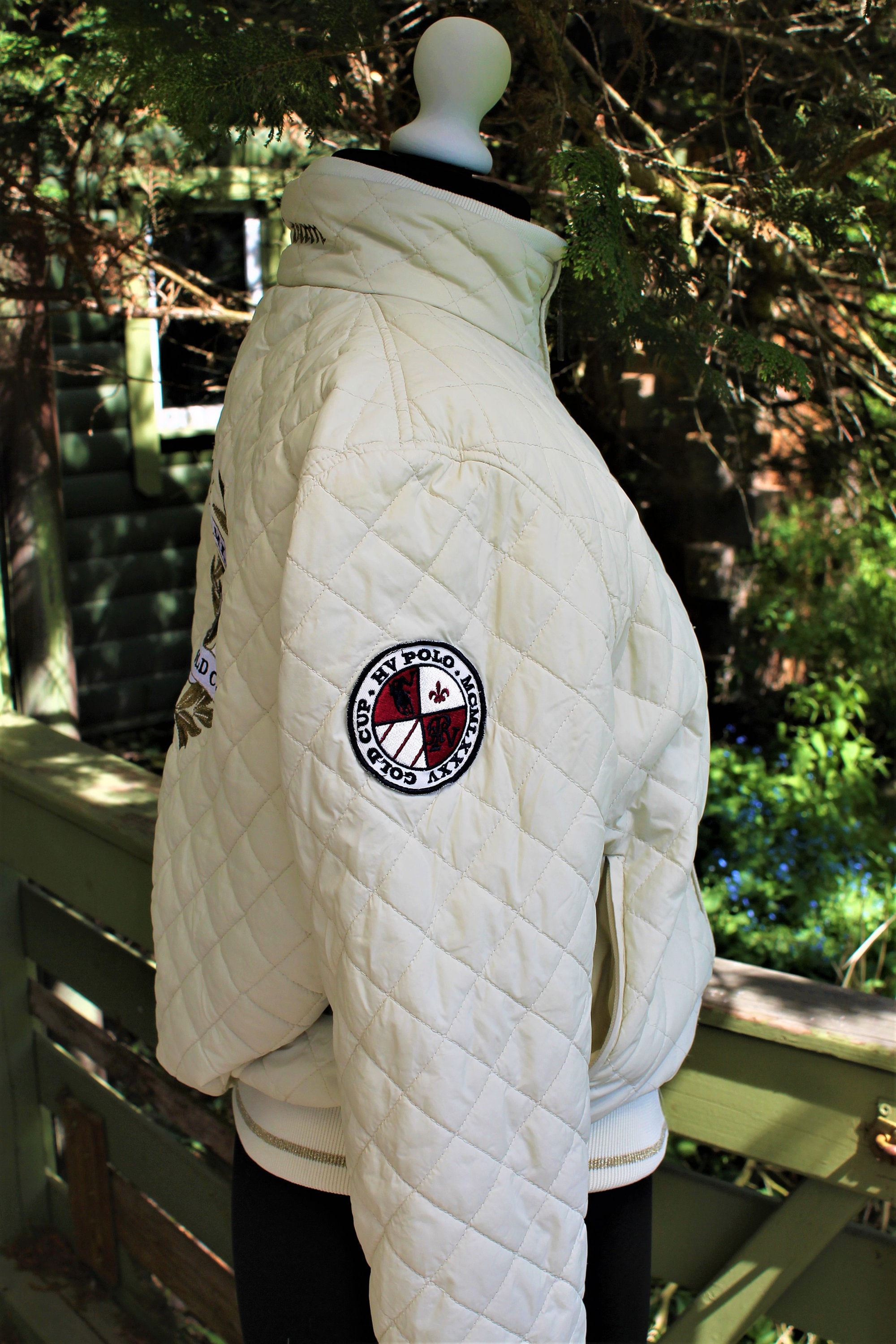 Vintage HV POLO SPORTS Jacket White Gold Embroidered 70s