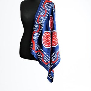 Scarf blue red dots white circle vintage summer accessory women gift for her