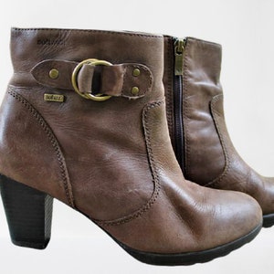 Brown ankle boots shoes vintage leather medium heels women Size 40 EU/ 6.5 UK/ 9 US