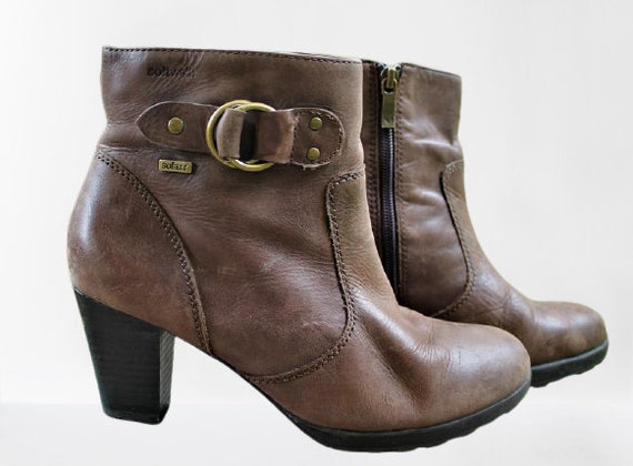 Brown Ankle Boots Shoes Vintage Leather Medium Heels Women  display picture 1
