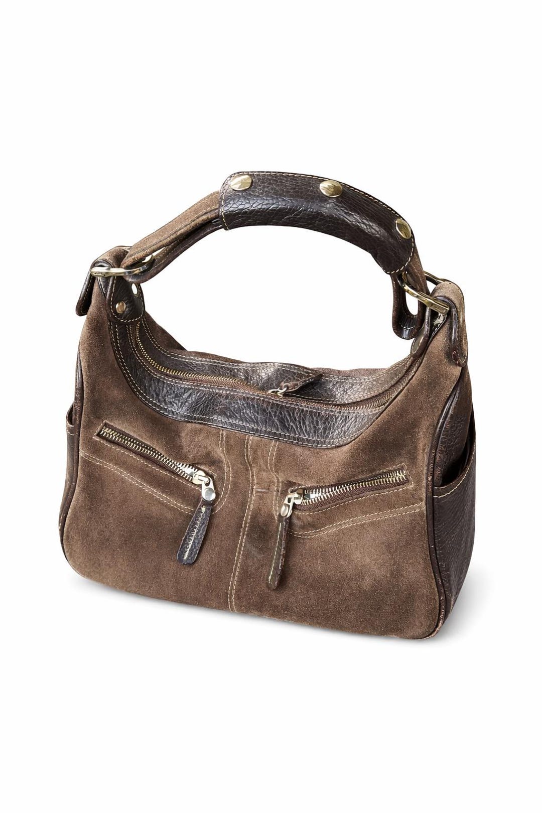 Tod's Handbag Bag Shoulder Dark Brown Suede Leather Women Vintage