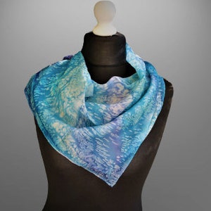 Blue silk scarf vintage batik hand paint gift for her vtg