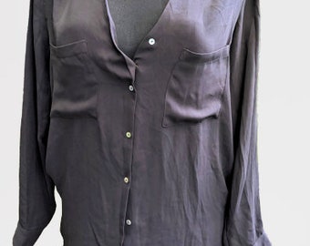 Black satin blouse vintage shirt women top Size 40 EU/ M