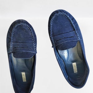 Vintage blue suede leather shoes moccasins women soft comfy Size 40 EU / 9 US/ 6.5 UK