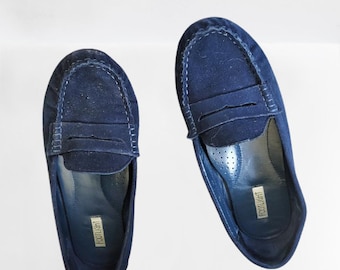 Vintage blue suede leather shoes moccasins women soft comfy Size 40 EU / 9 US/ 6.5 UK