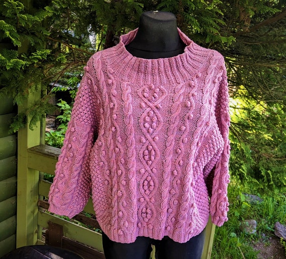 Vintage Pink Knitted Sweater Women Cabled Oversize Canada