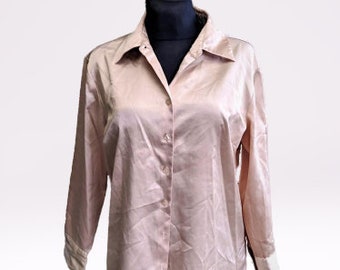 Vintage shirt blouse top beige satin top women Size 42