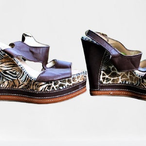 Shoes sandals extra high platform brown leather wild women made in Italy Size  38 EU/ 5UK/ 7.5US/ 24.5 cm / 9.65 inches
