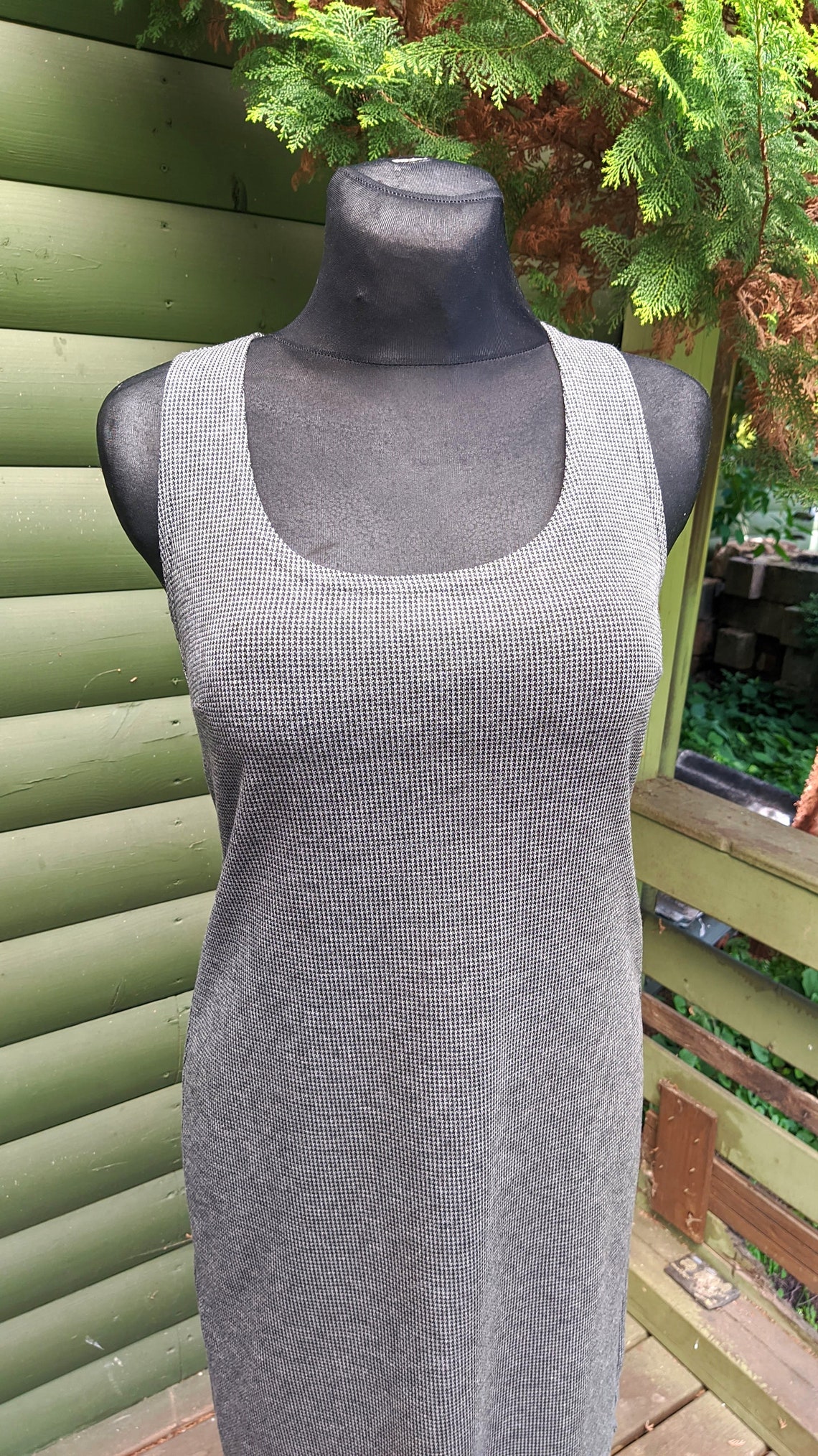 Grey vintage dress sleeveless women sundress knitted Size S, foto 4 di 5