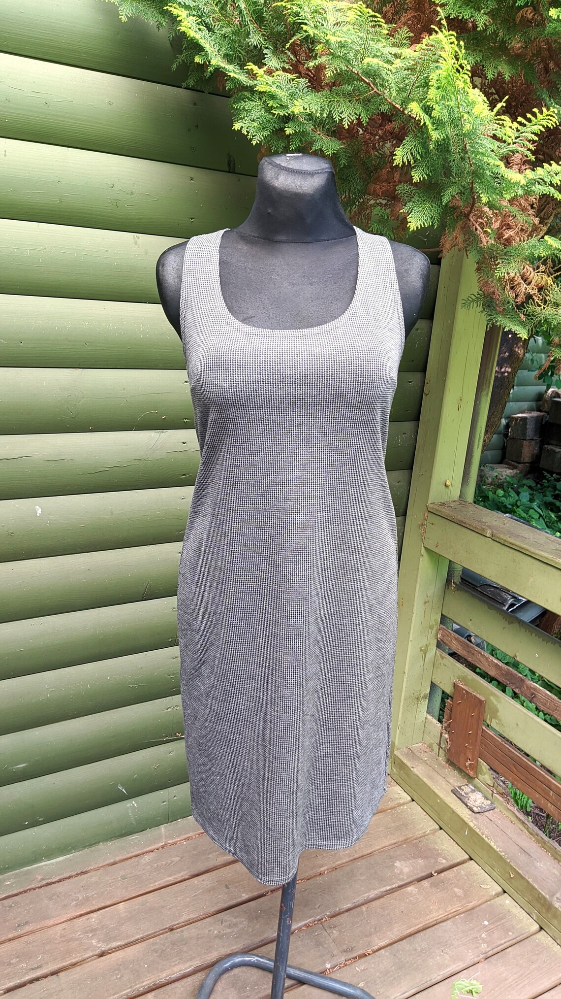 Grey vintage dress sleeveless women sundress knitted Size S, foto 3 di 5