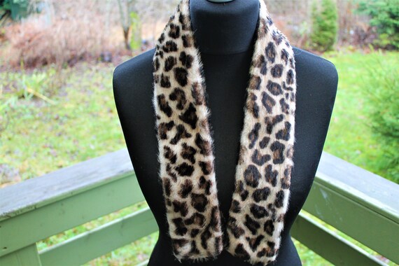 Vintage fake fur collar leopard print women brown