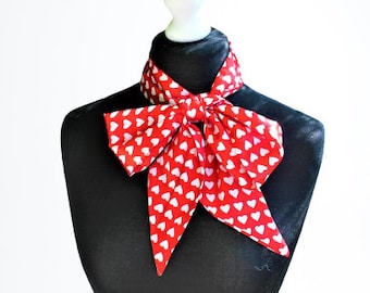 Red white scarf women vintage hearts ribbon gift for her