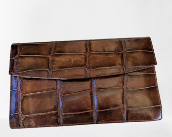 Brown leather shoulder bag vintage embossed handbag women gift for her Christmas